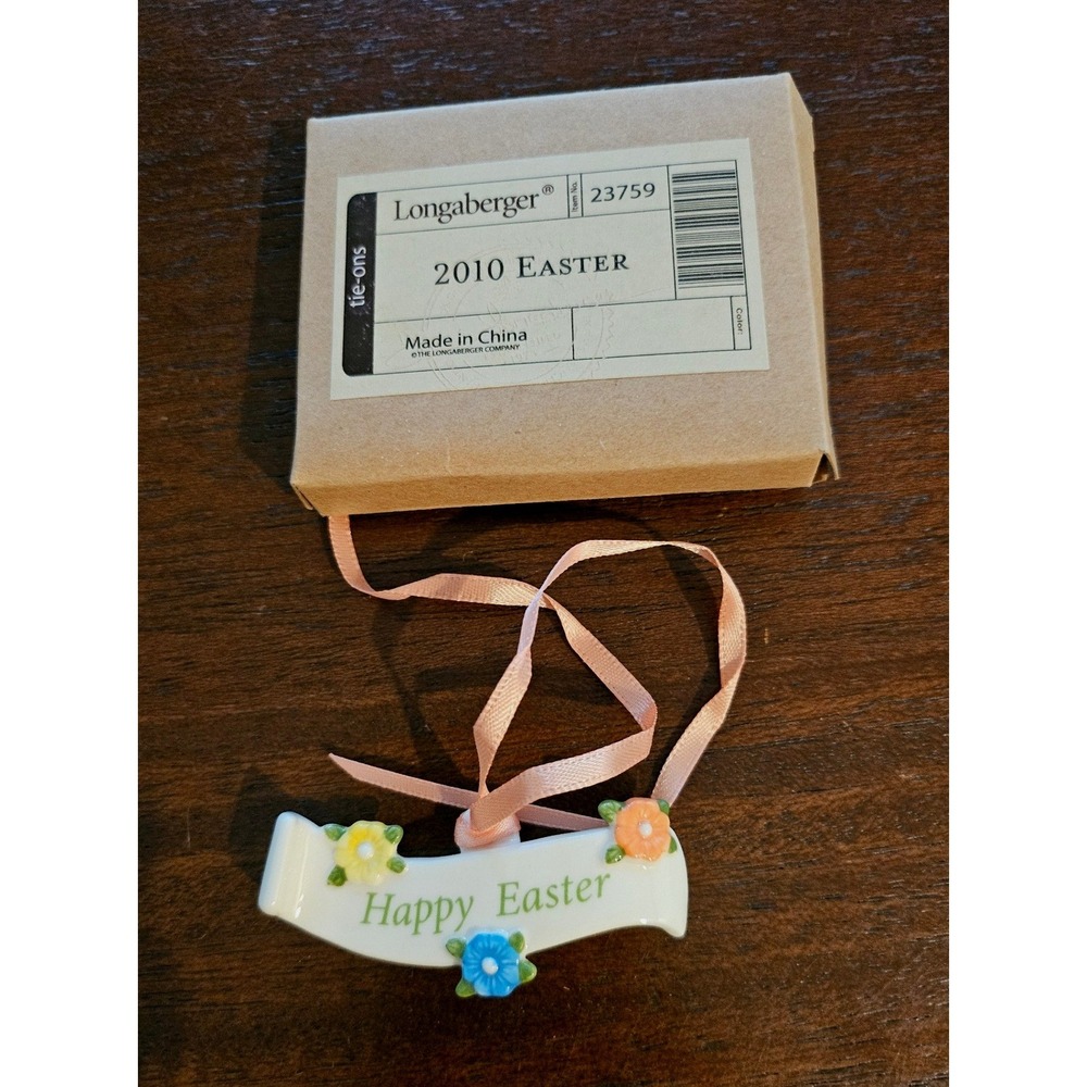 Longaberger 2010 Happy Easter Basket Tie On Banner With Flowers
